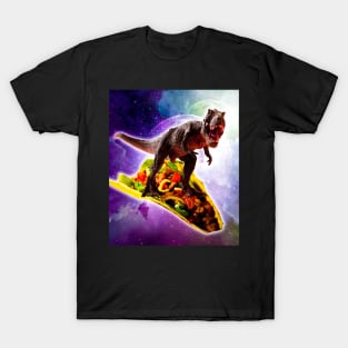 Tyrannosaurus Rex Dinosaur Riding Taco In Space T-Shirt